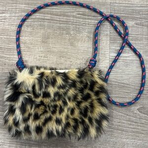Crewcuts Furry Leopard Purse with Blue and Red Strap